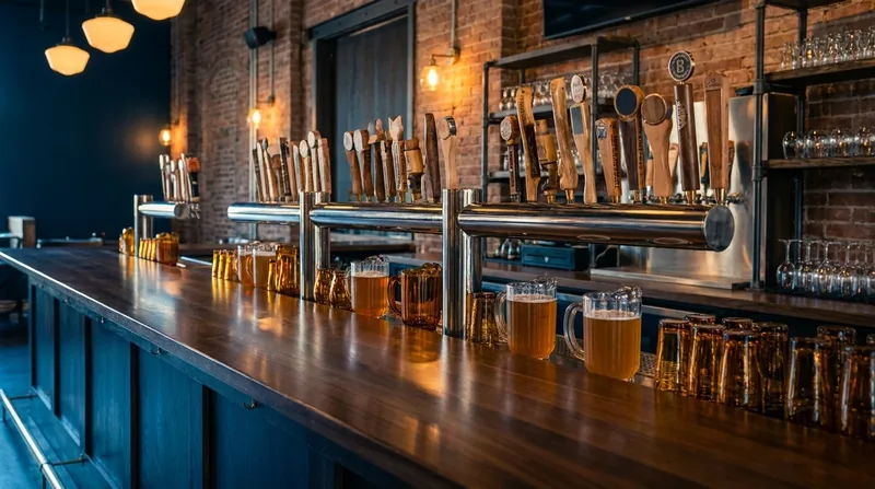 Tap handles and glassware on a polished bar, Ohio Liquor Permits