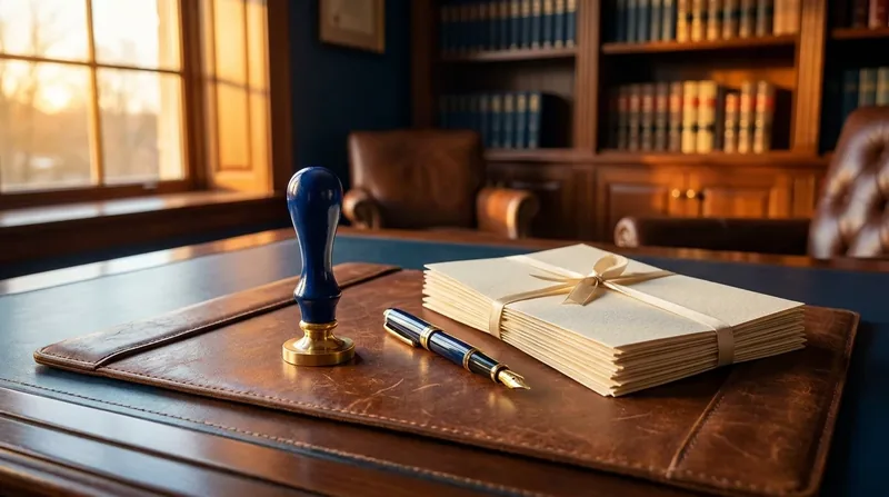 Embossing seal, pen and documents on a desk, Ohio Occupational Licenses