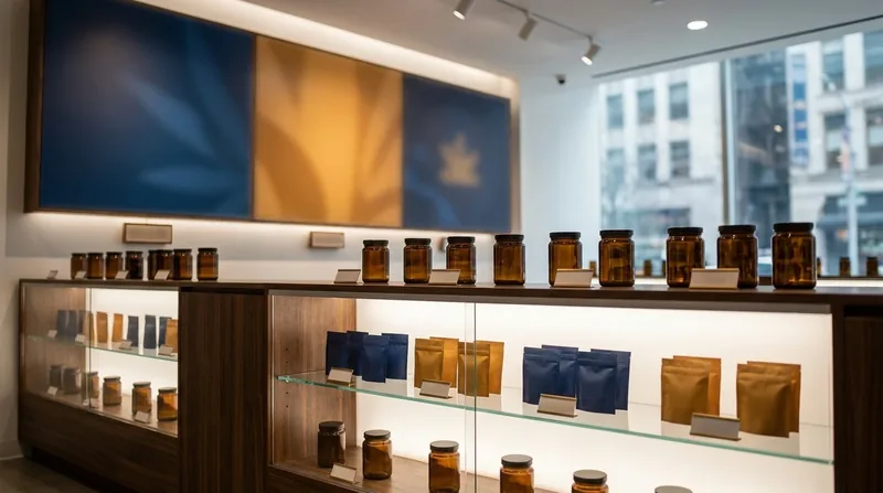 Minimal retail shelf of jars and pouches, Ohio Hemp and THC Laws for Businesses After Senate Bill 56