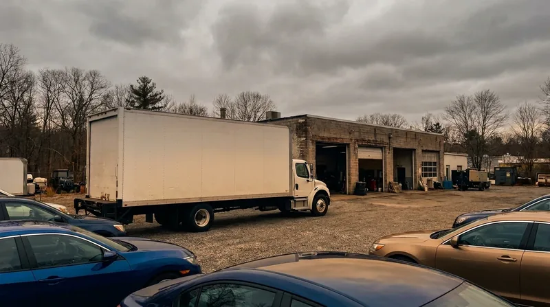 Box truck and cars outside a small auto lot, How to Start a Used Car Dealership in Ohio