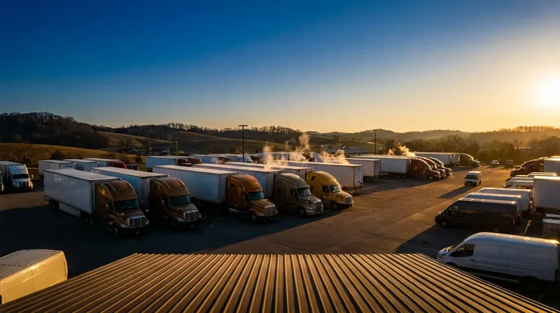 Box trucks and semis at a logistics yard, How to Start a Moving Company in Ohio